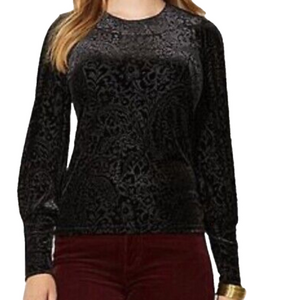 LAUREN RALPH LAUREN Plus 3X Black Burnout Velvet Long Sleeve Blouse Whimsigoth